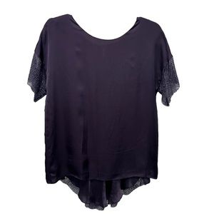 HALSTON HERITAGE Purple 100% Silk Short Sleeve Hi Low Hem Blouse Size Small